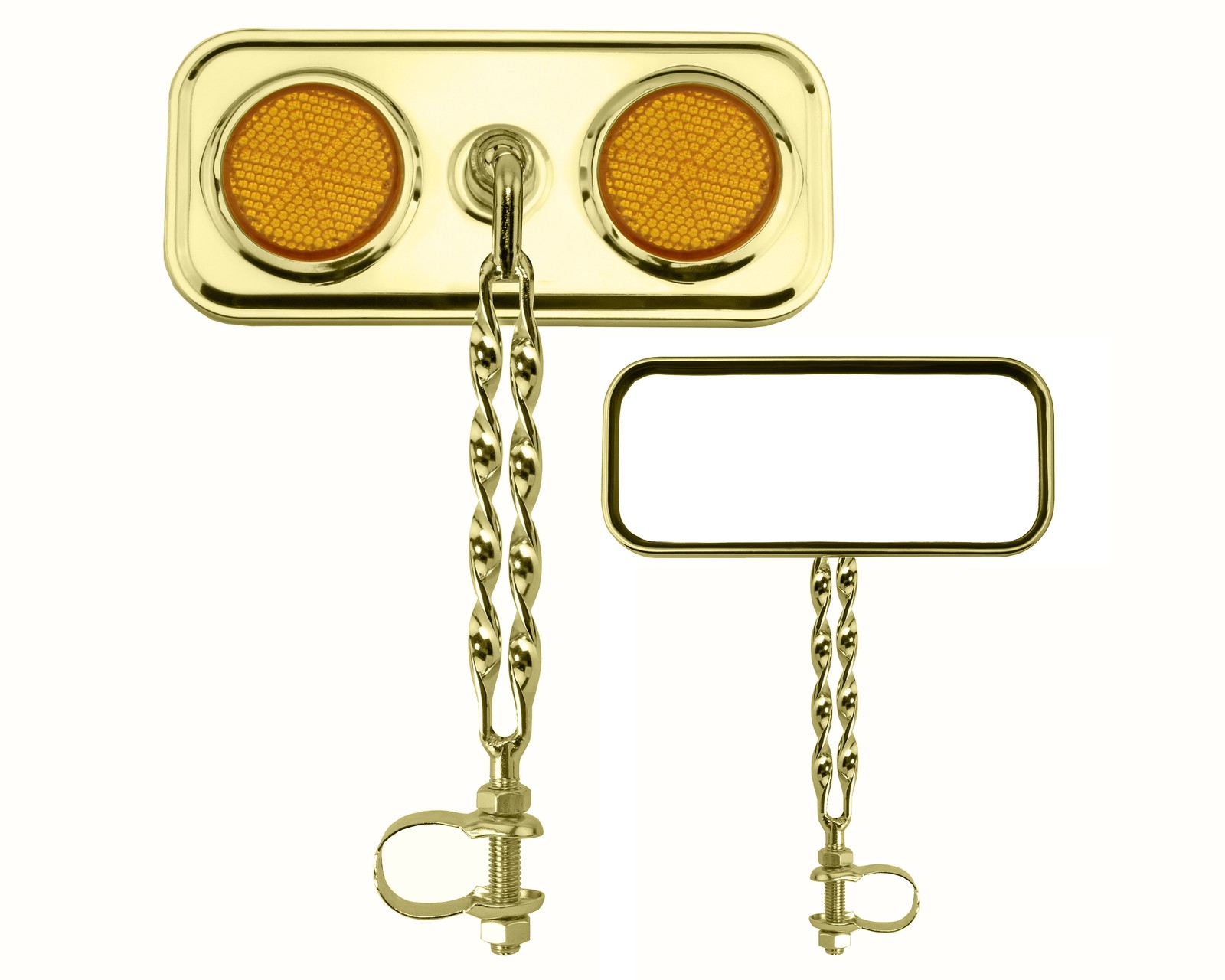 Bike Rectangle Double Flat Twisted Mirror Gold Amber Reflectors.