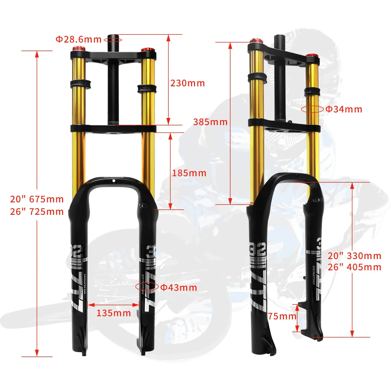 26″/20″*4.0 MTB/AM Bike Air Double Shoulder Rappelling Shock Absorber Fork