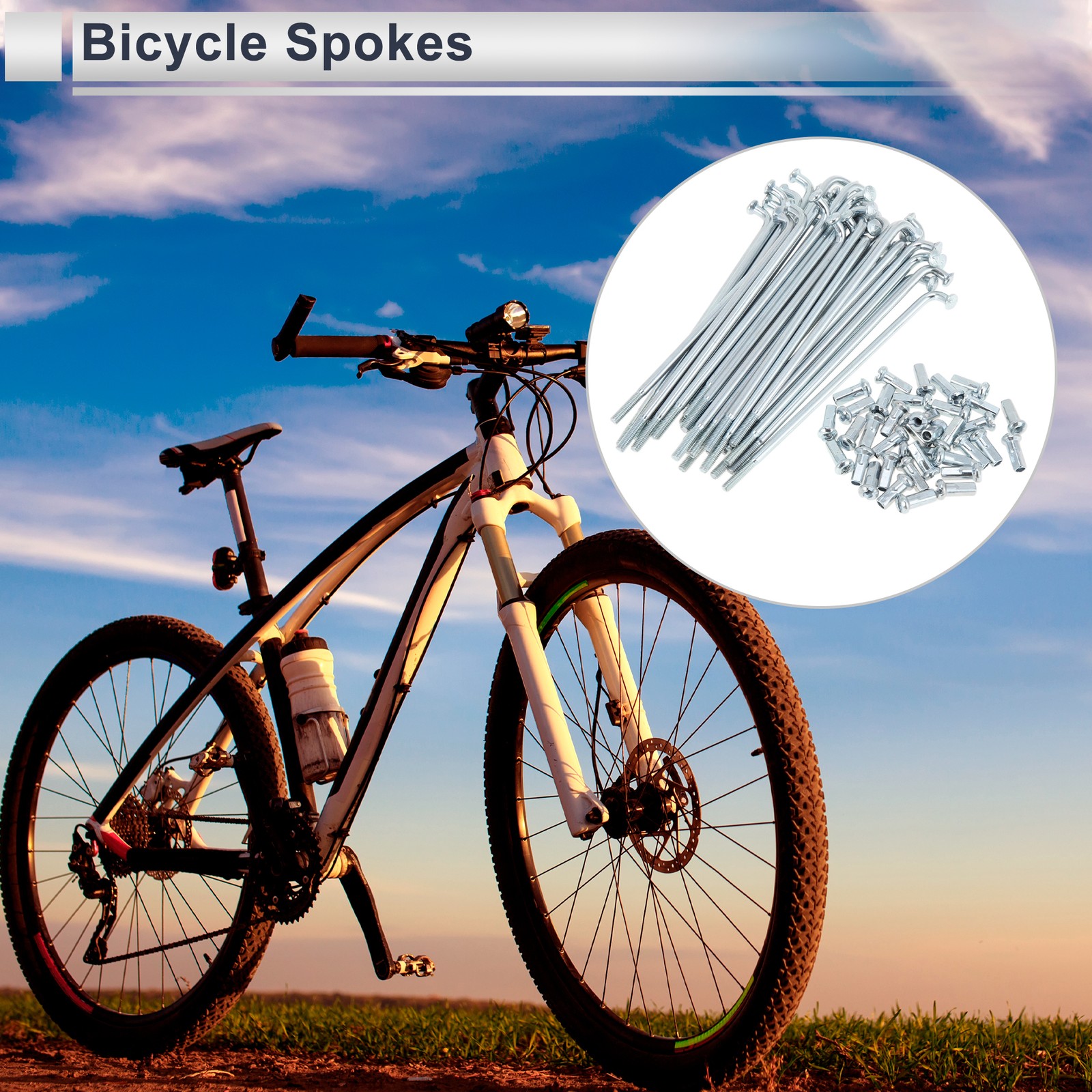 1 Set 12G 76mm Length Bicycle Spokes Nipple Carbon Steel Galvanized Silver Tone