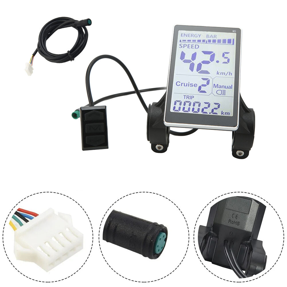 Ebike 24V 36V 48V 60V M5 LCD Display Speed Power Meter Control Panel 5 Pin SM/WP