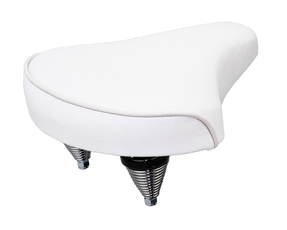 ABSOLUTE GENUINE VINYL BEACH CRUISER LARGE SADDLE BICYCLE SEAT 209 IN WHITE.