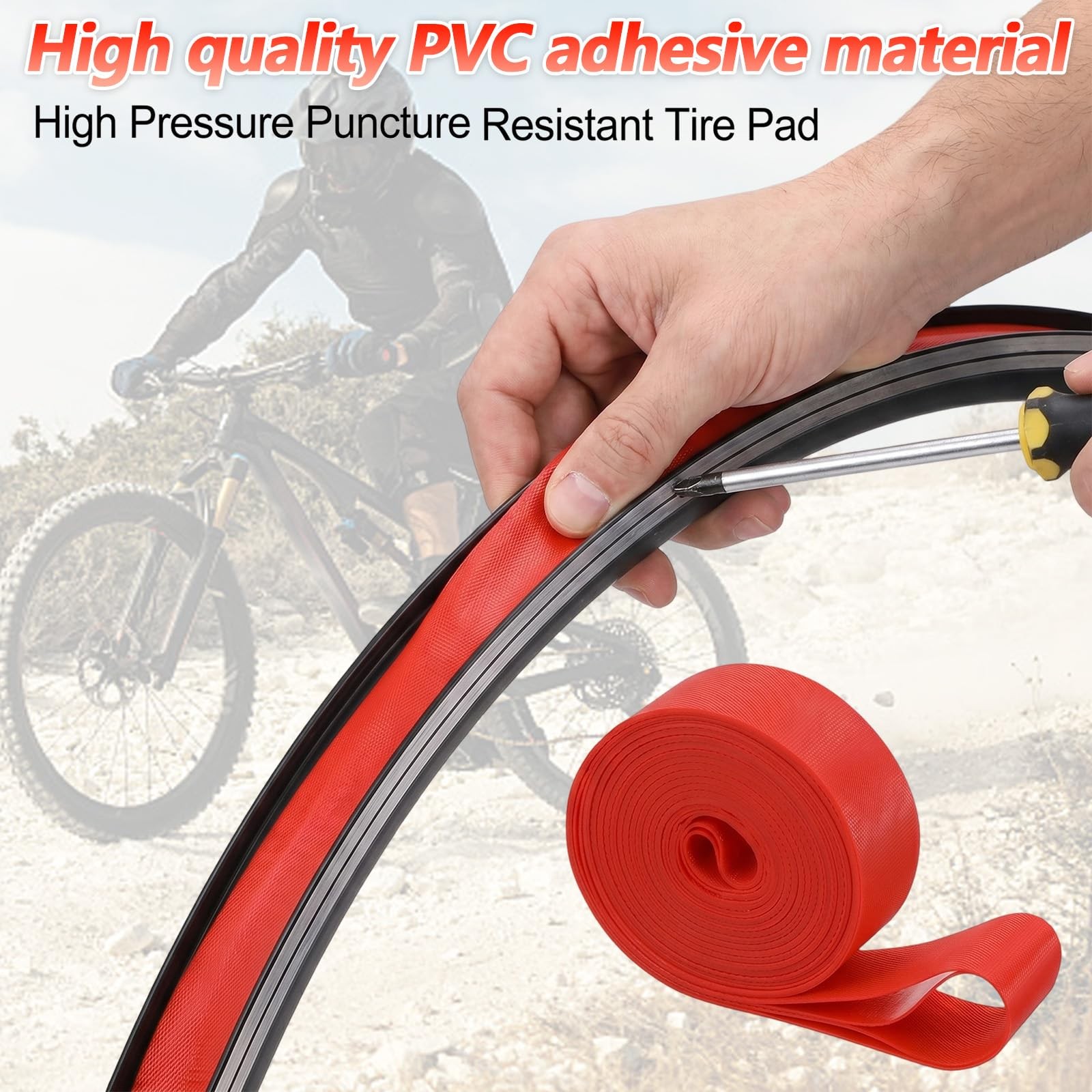 2PCS Bike Rim Tape High Pressure Bicycle Strip Rim Liner Tube Protector Red