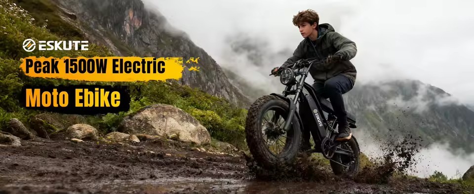 Eskute V100 Electric Bike 1500W Peak 28MPH 48V13Ah Motorcycle 16 X4 Fat Tire New