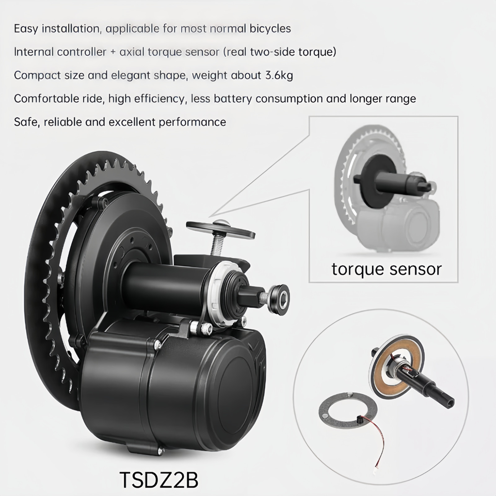 Tongsheng TSDZ2B EBike Kit 36V 48V 250W 350W 500W Electric Bicycle Parts BB68mm