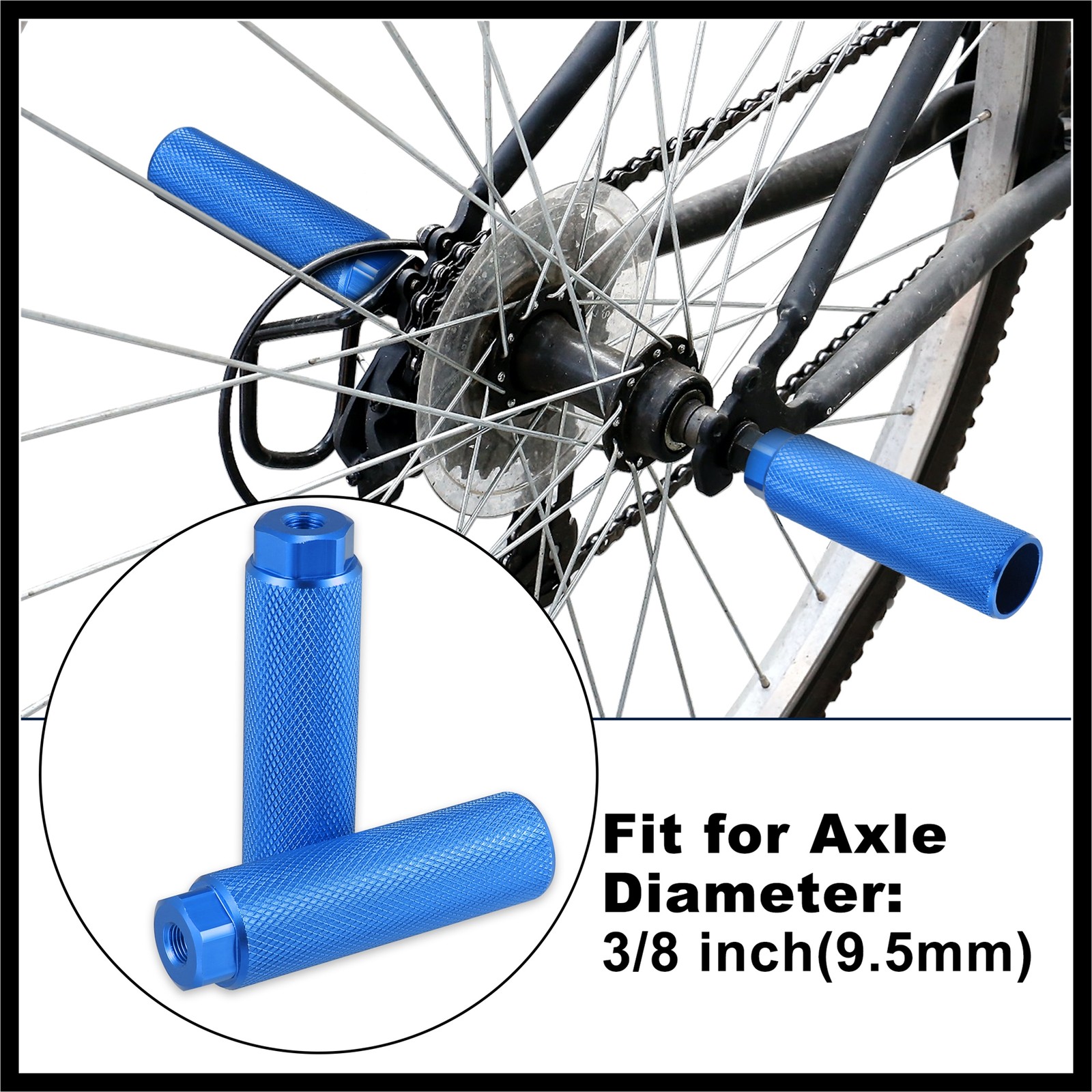 Pair Aluminum Alloy Rear Foot Peg Blue for BMX MTB Bicycle Fit 3/8 inches Axles