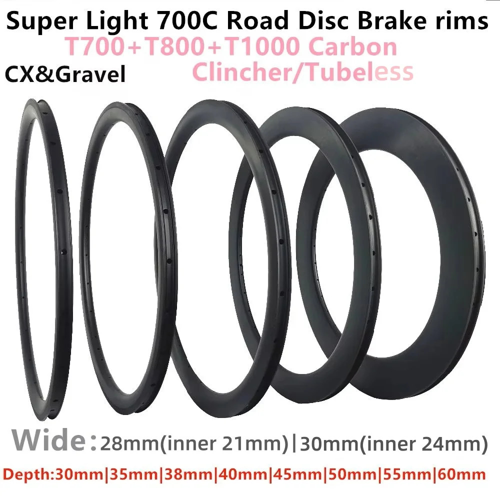 700C Carbon Road Rim T800+T1000 UD Matte 30Mm 35Mm 40Mm 45Mm 50Mm 55Mm 60Mm Grav