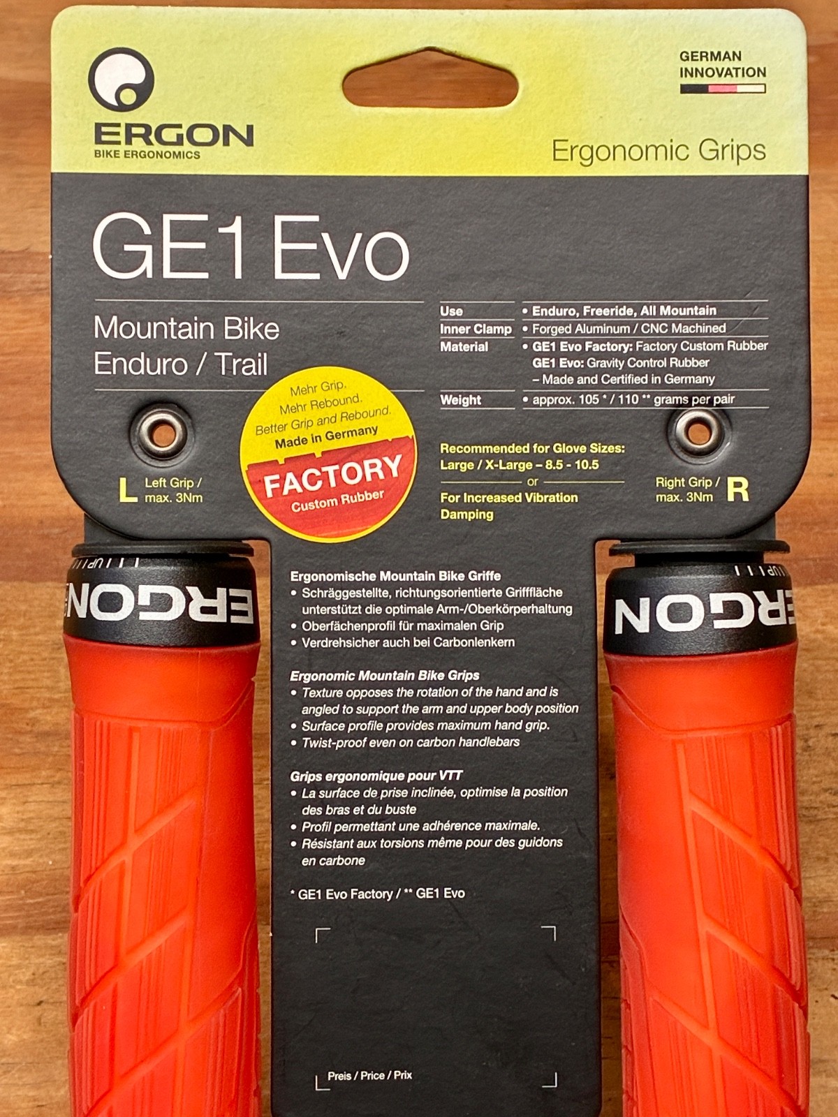 New Ergon GE1 Evo Factory Frozen Orange Ergonomic Lock-On Grips Made in Germany