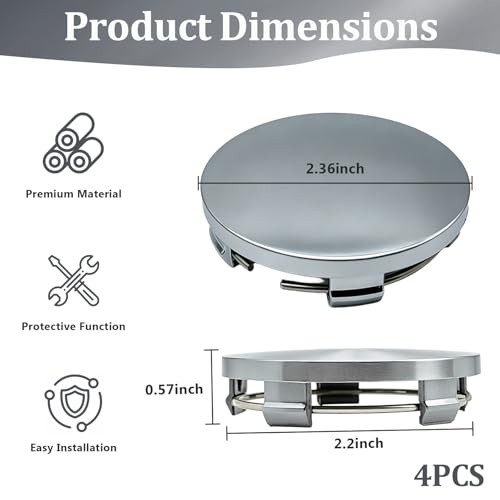4PCS Wheel Center Caps, 2.36″ OD ABS Snap-in Hub Cap, Anti-Falling Rust-Proof
