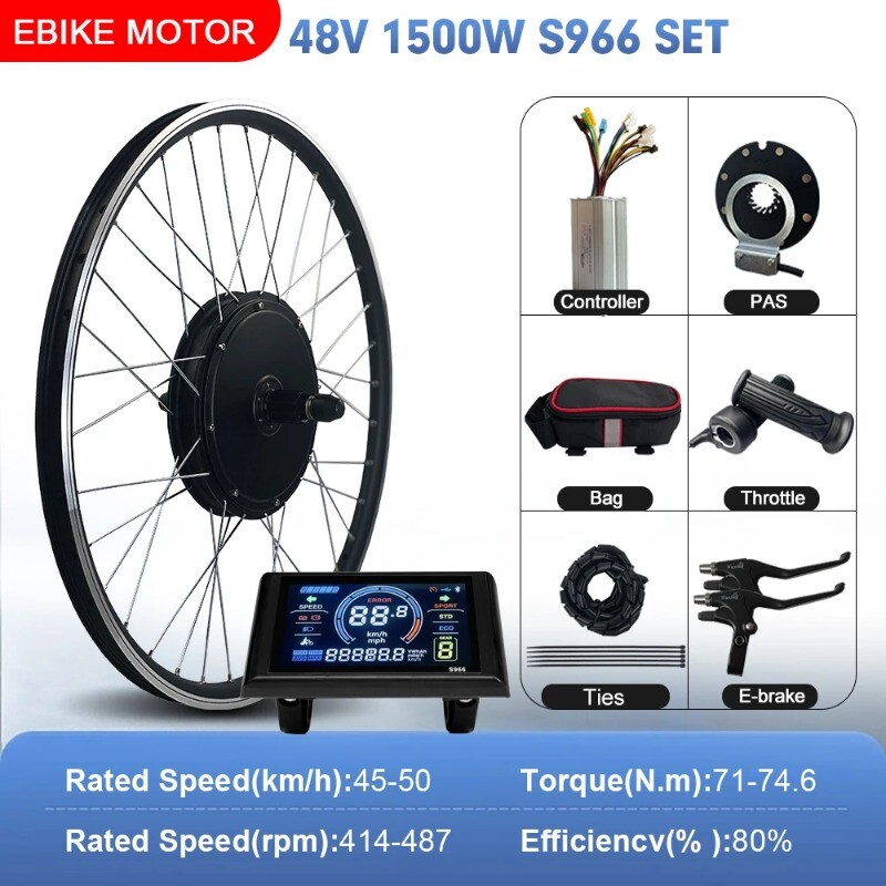 48V 1500W MTB EBike Conversion Kit Rear Cassette Hub Motor Wheel Dropout 142mm