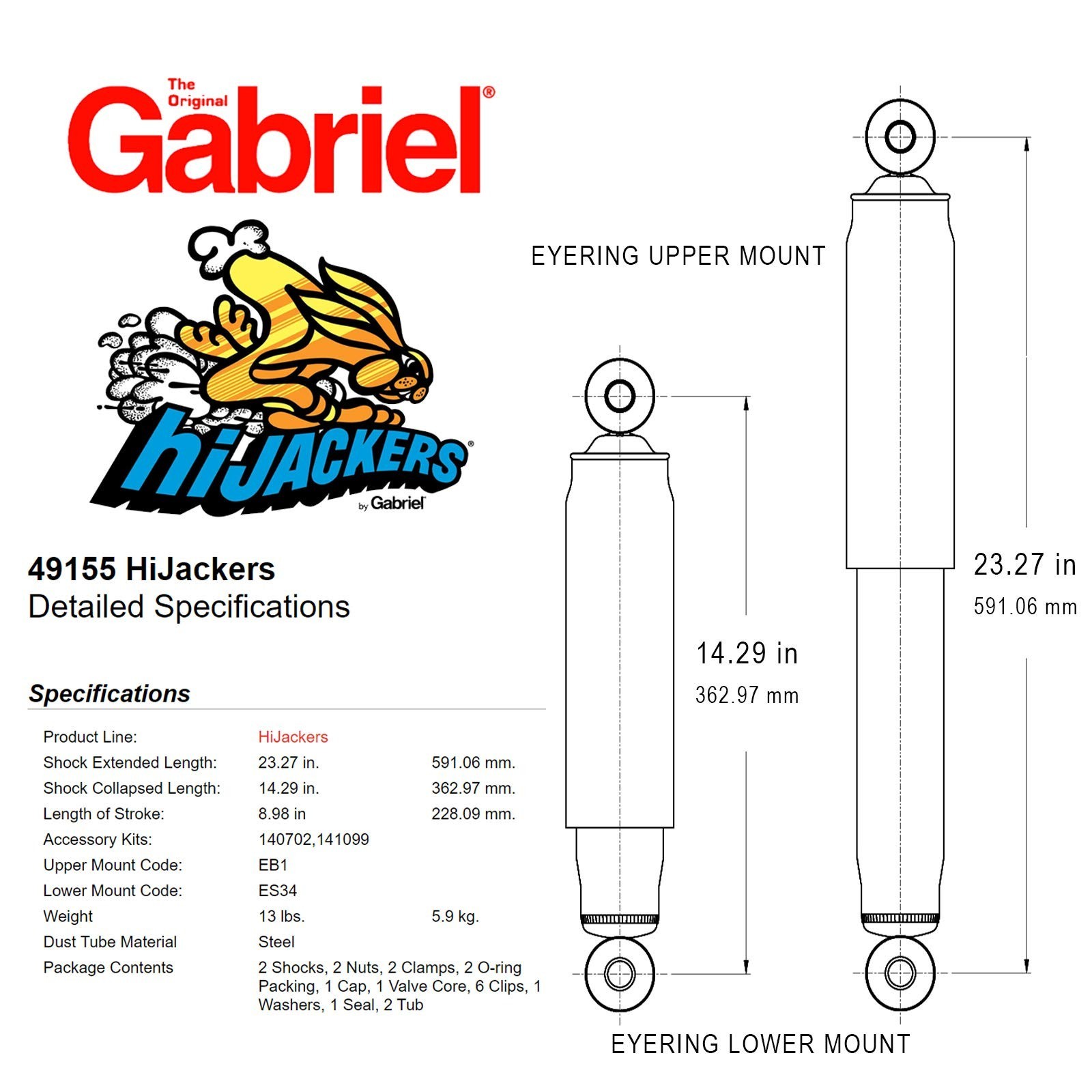 Gabriel 49155 HiJackers Rear Adjustable Air Shock Absorbers Fits Cadillac Esc…