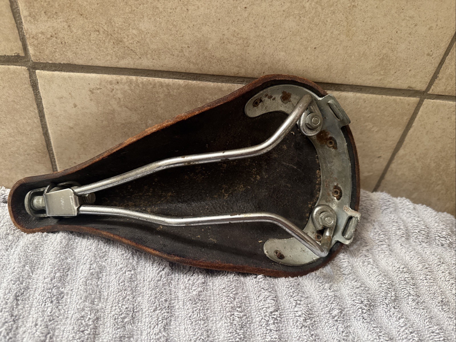 Vintage Belt Fujita Leather Racing Bicycle Saddle Seat Brown Fuji Bike Japan