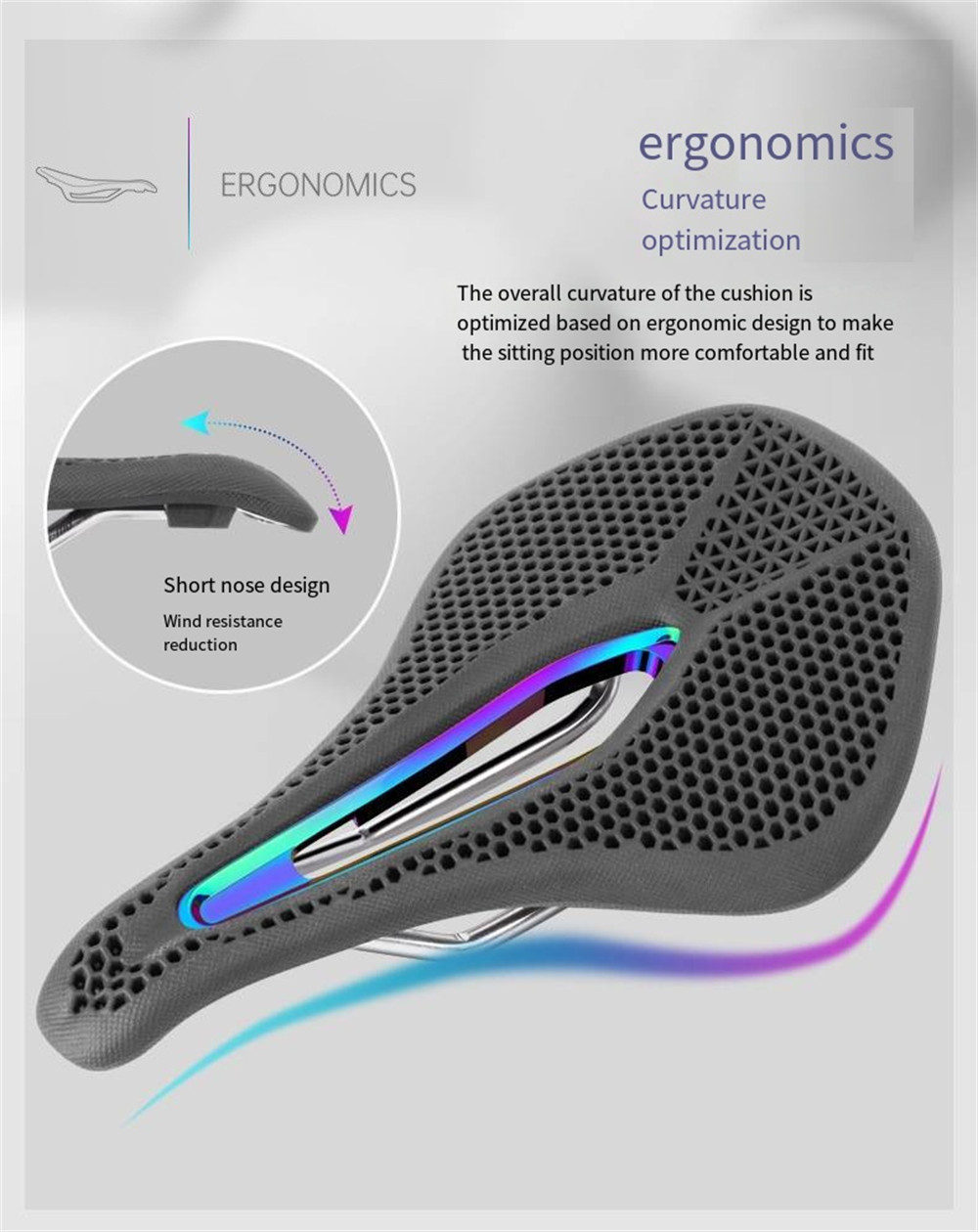 Promend 3D Printed Bicycle Saddle Hollow Honeycomb MTB Road Bike Seat Cushion