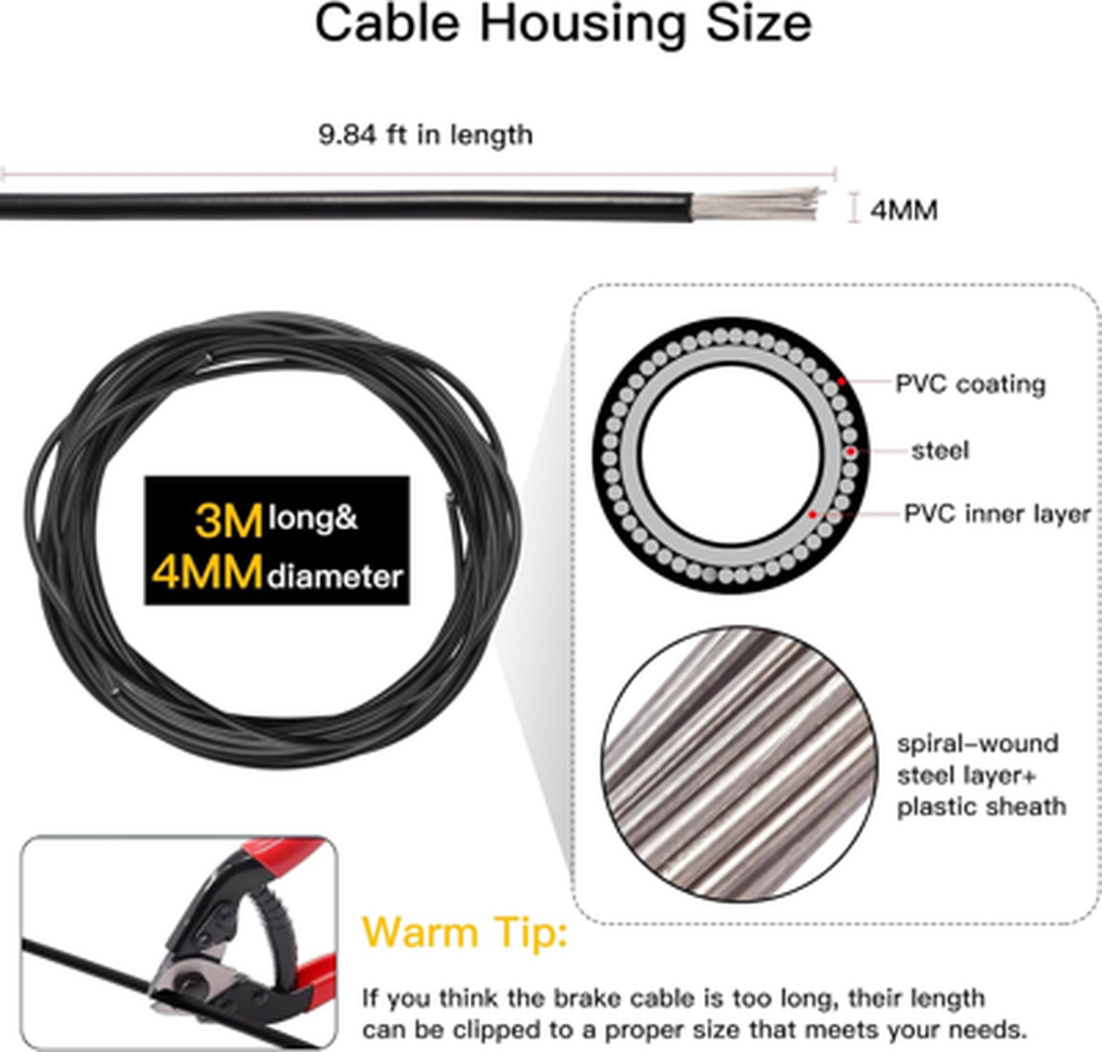 Shift Cable Housing Bicycle Derailleur Shift Cable Tube Kit 4mm 3 Meters for