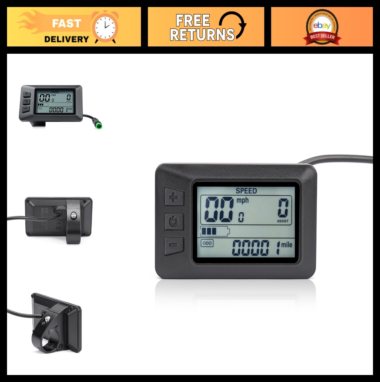 Electric Bike LCD Display Meter Panel Speedometer 36V 48V 5 Pin Plug for 22.2mm