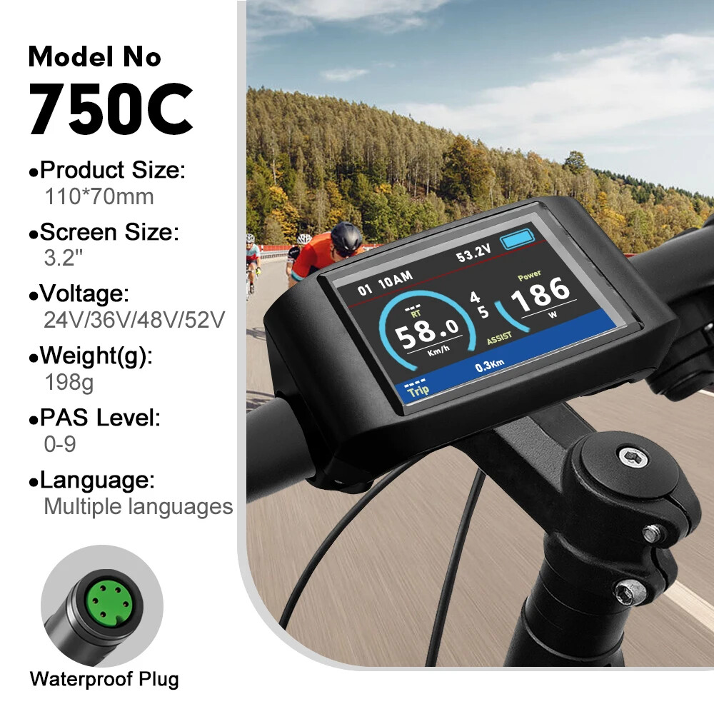 E-bike LCD Color Instrument Display 36V 48V 52V for BF-UART Protocol Mid Motor
