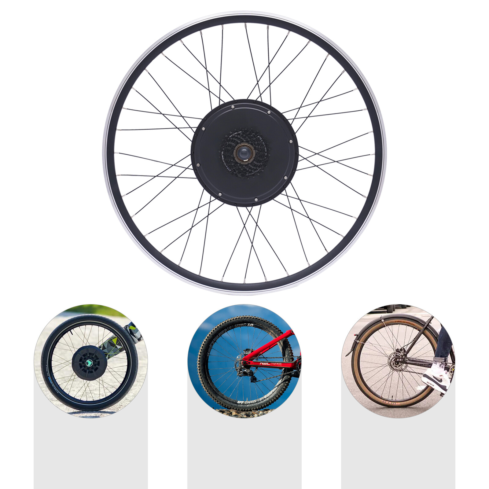 700C 48V 1000W Electric Bicycle Conversion Kit E-Bike Hub Motor Rear Wheel w/LCD