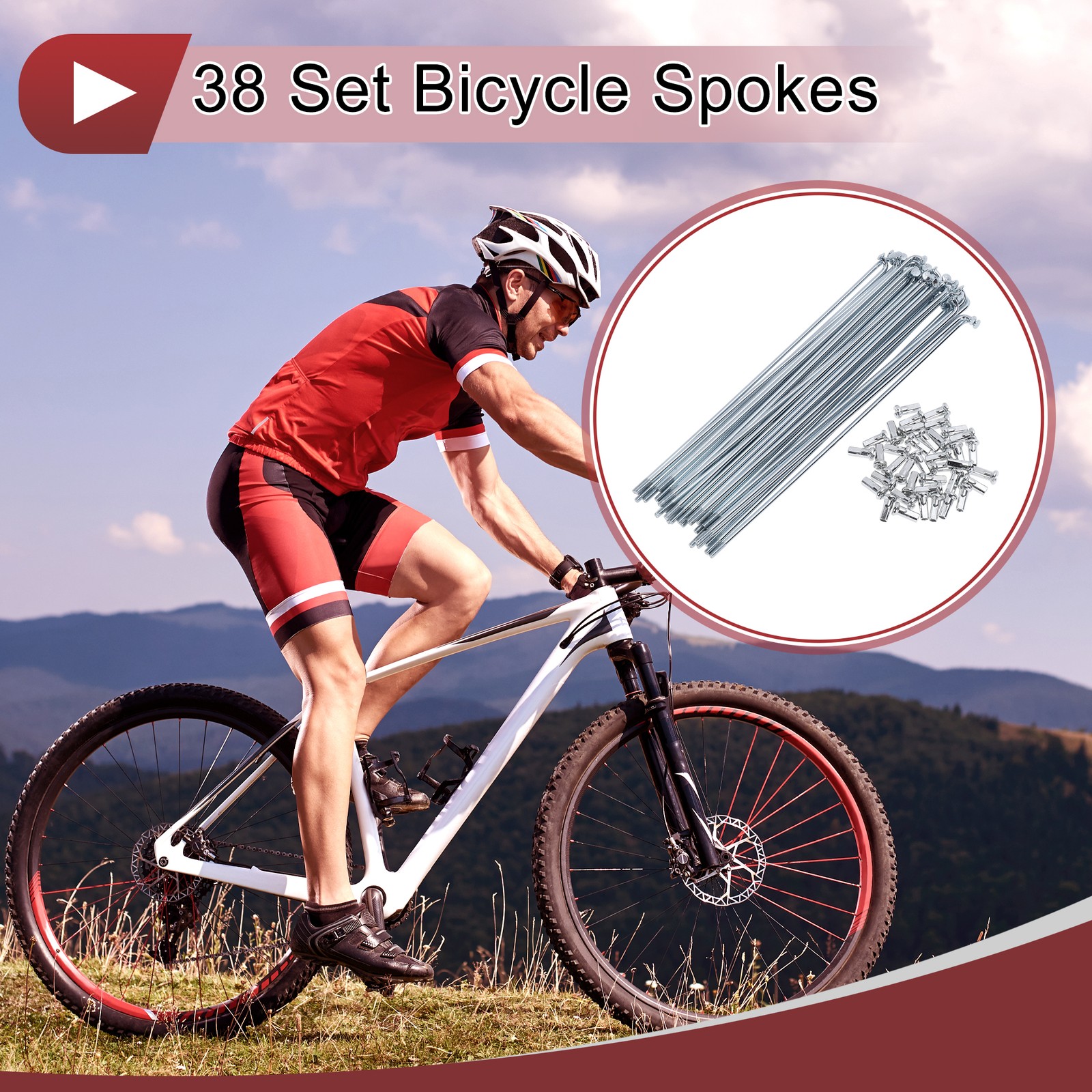 12G Bicycle Spokes 185mm Bike Wheel Spokes Carbon Steel Galvanized Silver Tone