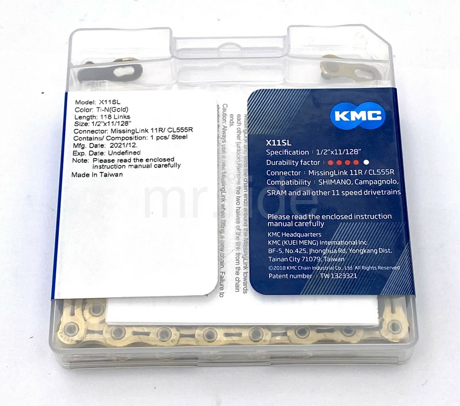 KMC X11SL Ti-N Gold Super Light Bike Chain 11-Speed Shimano/Sram 118 Links