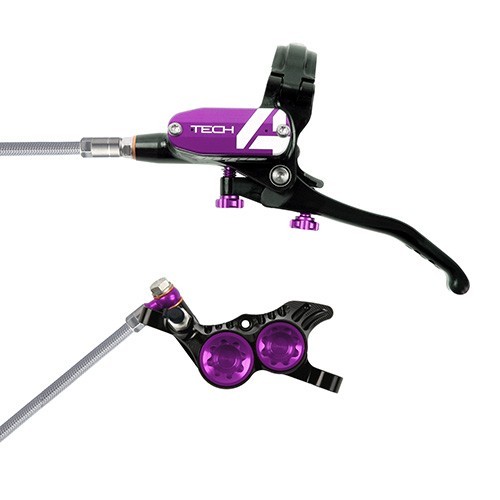 Hope Tech 4 V4 Downhill E-Bike Brake – Black/Purple-Braided Hose-Left Hand Front