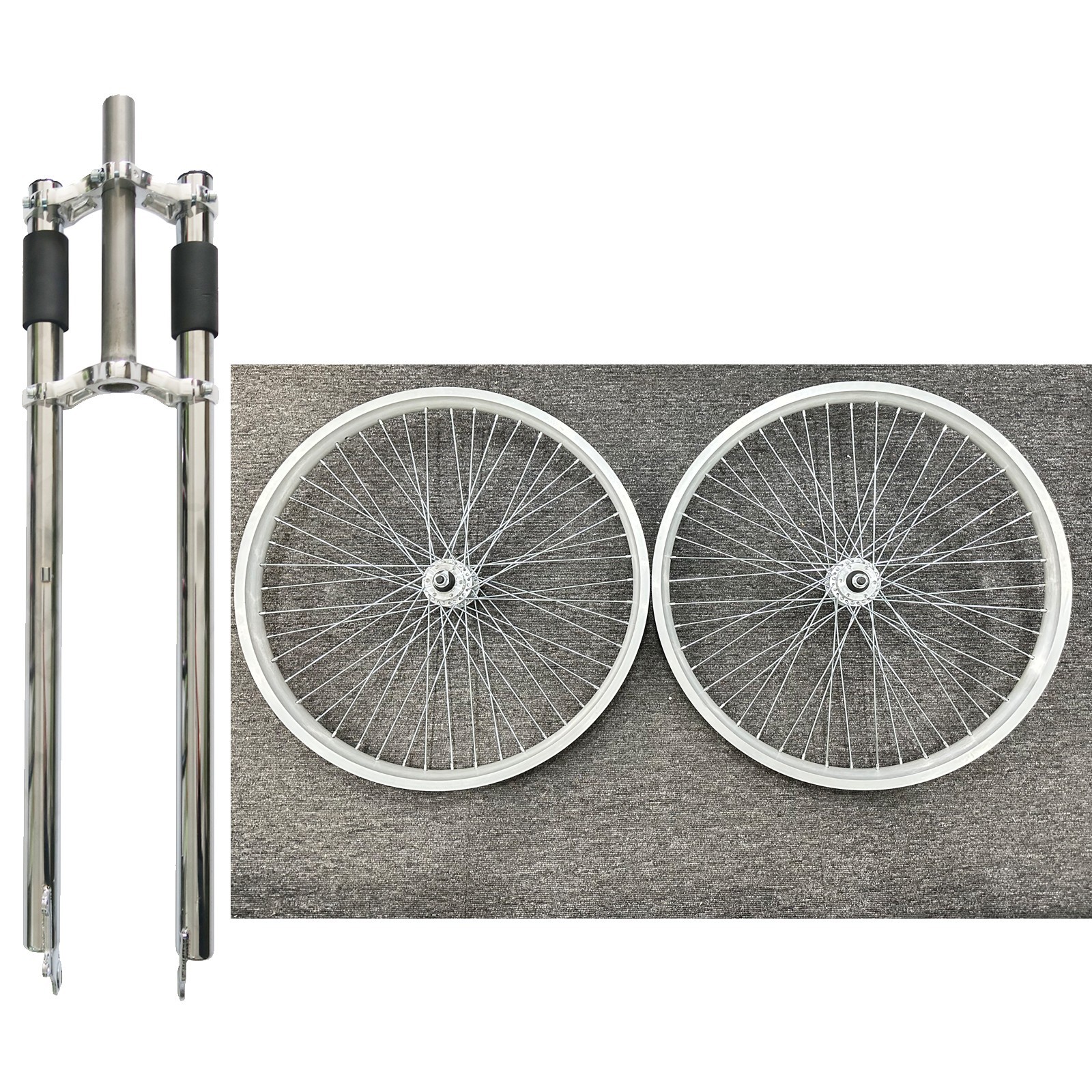 26*3.5″ Spoke Wheelset,Double Layer Alum Rim, 26″ Fat Tire Triple Tree Bike Fork