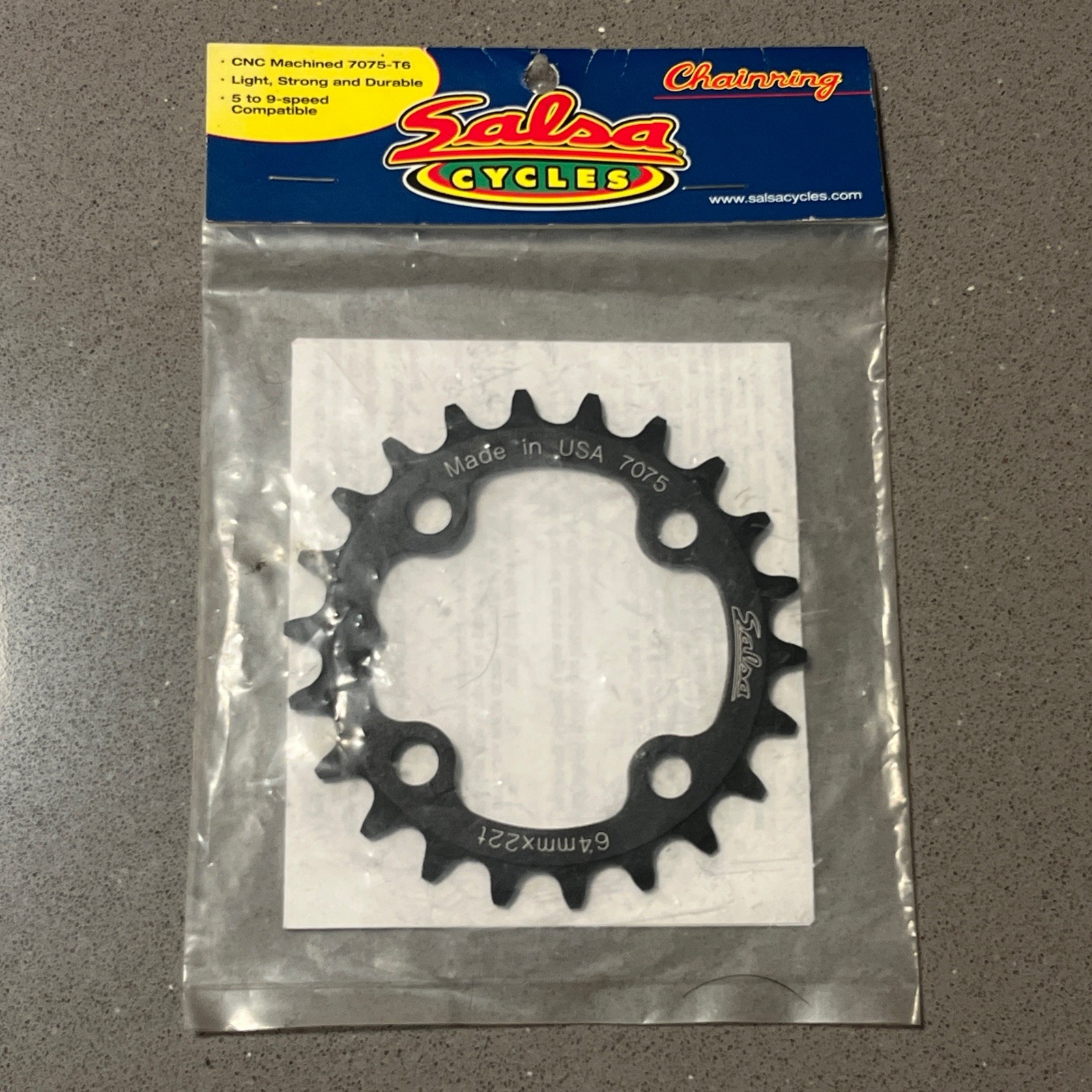 NOS Salsa Chainring CNC Machined 7075, 22 teeth, 64mm BCD, 5-9spd, Made in USA