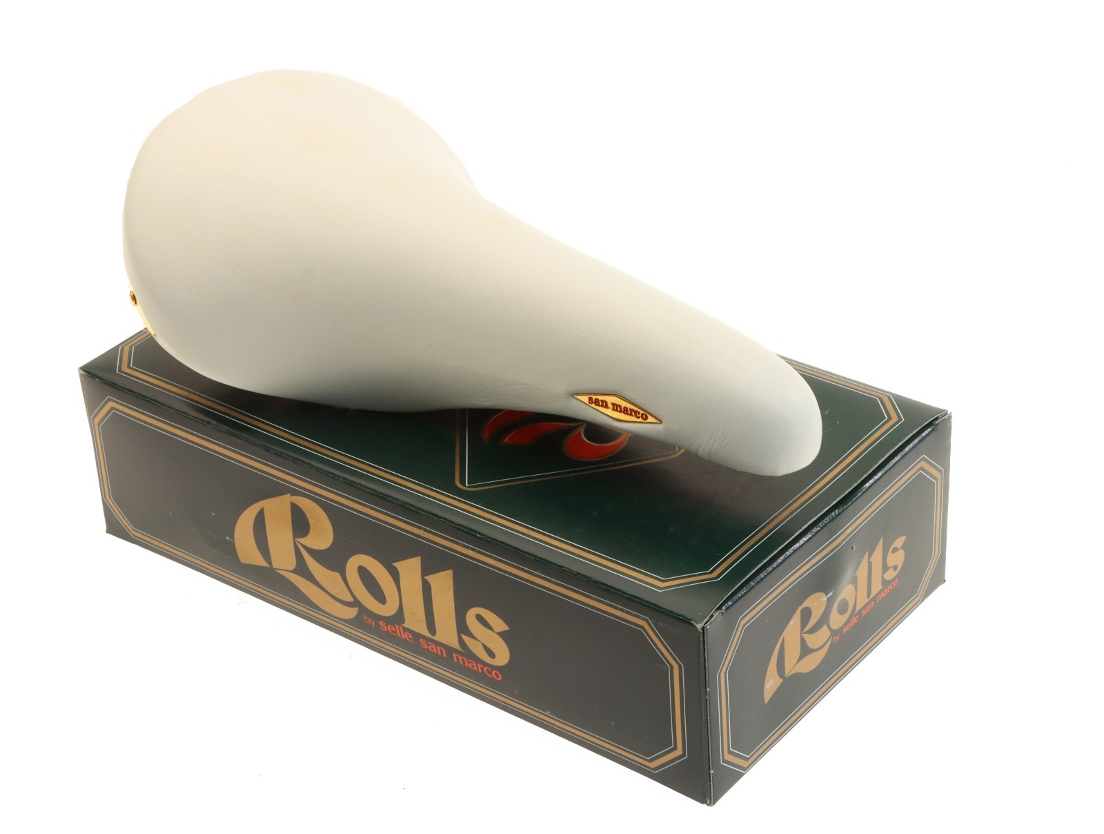 Sella San Marco Rolls White Leather Saddle Brass Steel NEW in Box NOS *Shelfwear