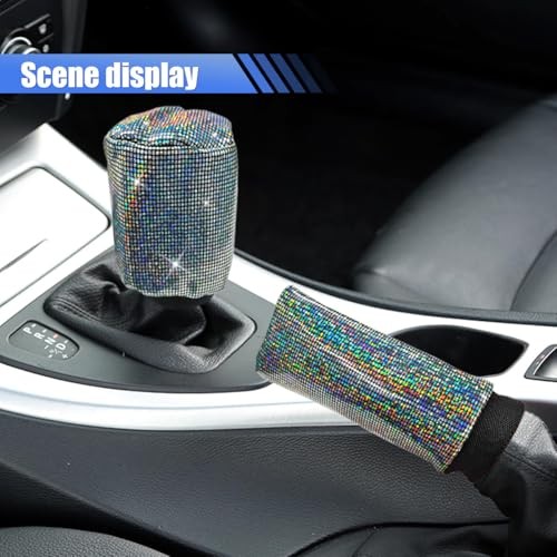 2PCS Car Hand Brake Cover and Gear Shift Knob Cover, Bling Crystal Silver