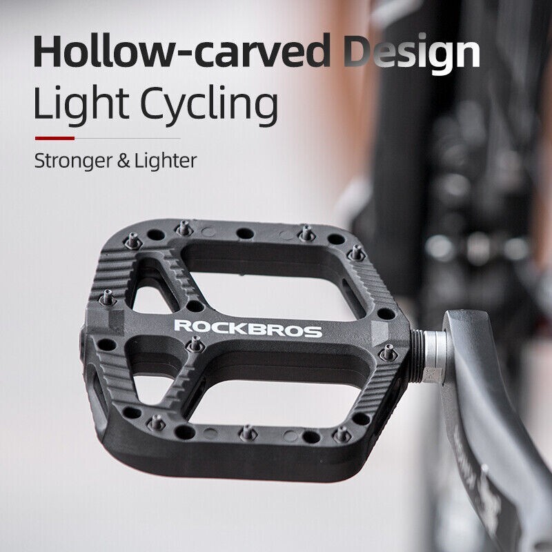 ROCKBROS Bicycle Nylon Pedals Bike Wide Flat No-slip Composite Bearing 9/16″ MTB