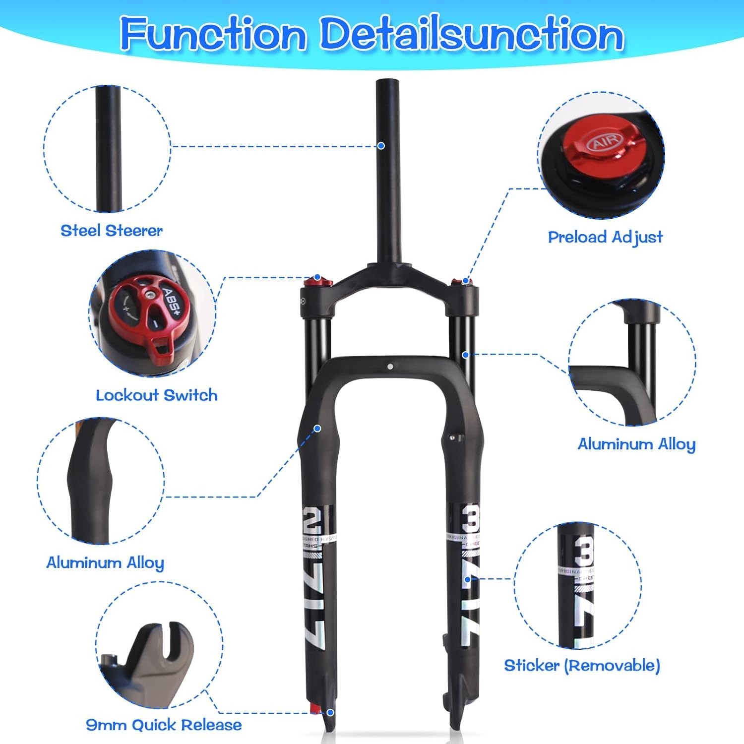 ZTZ 26″ Fat Tire MTB Air Suspension Fork, for Snow Beach XC Mountain Bike – HOT