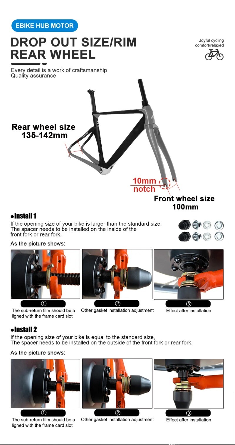 48V 1000W Brushless Non-gear Front Rear Hub Motor Wheel MTB Ebike Conversion Kit