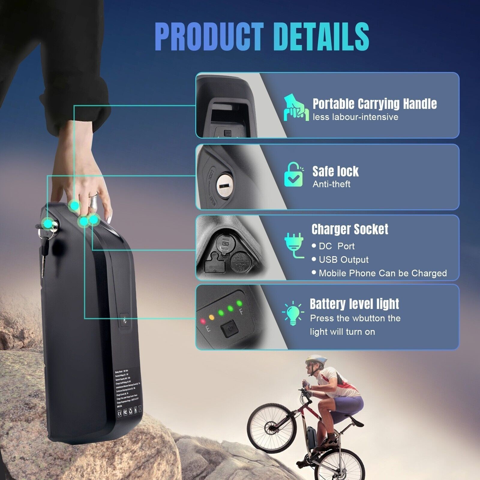 Power Bikes Lithium Ion 36V 48V 52V 10ah 15ah 20ah External Ebike Battery Pack
