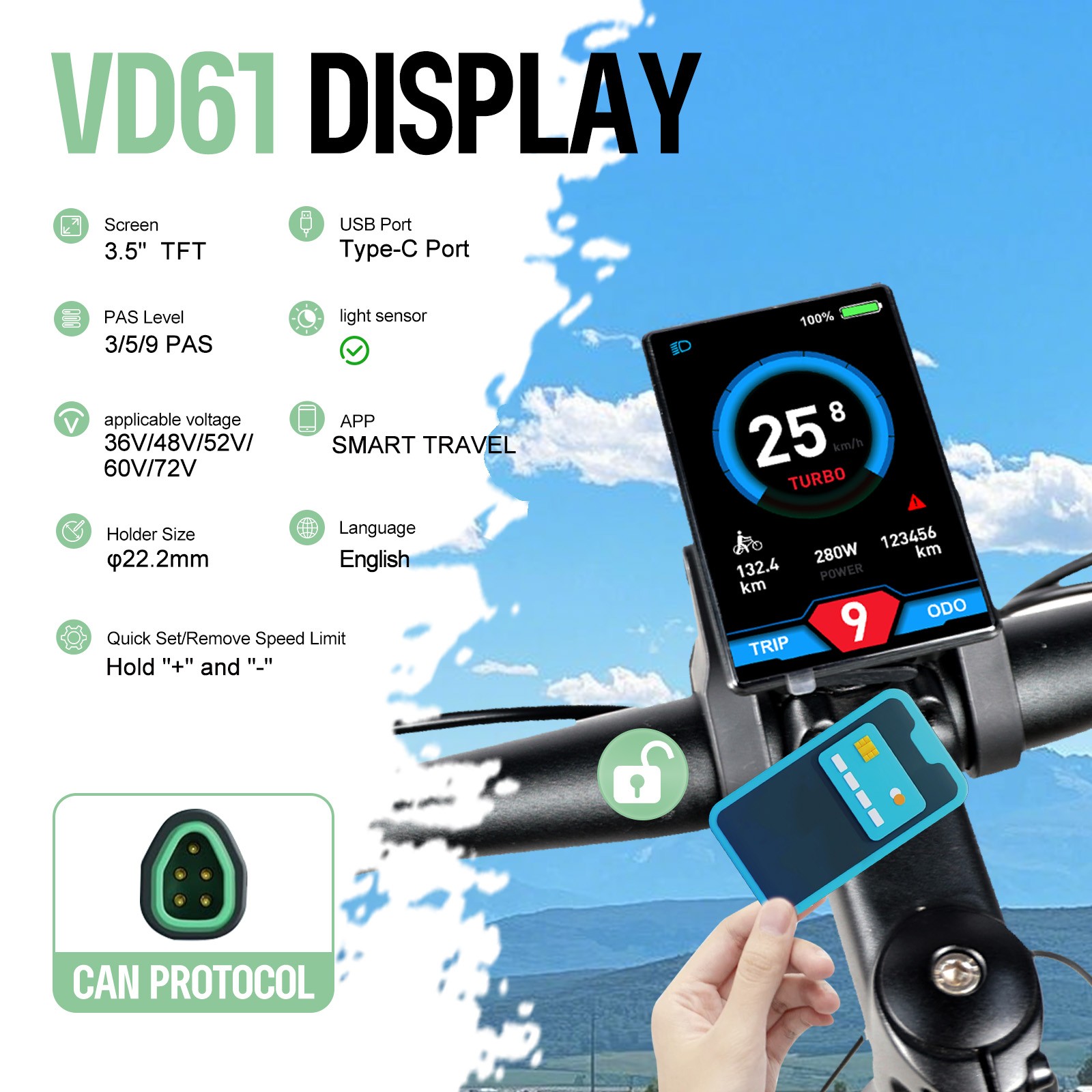 Display CAN BUS Protocol For Bafang Mid Motor BBS01 BBS02 BBSHD Speedometer