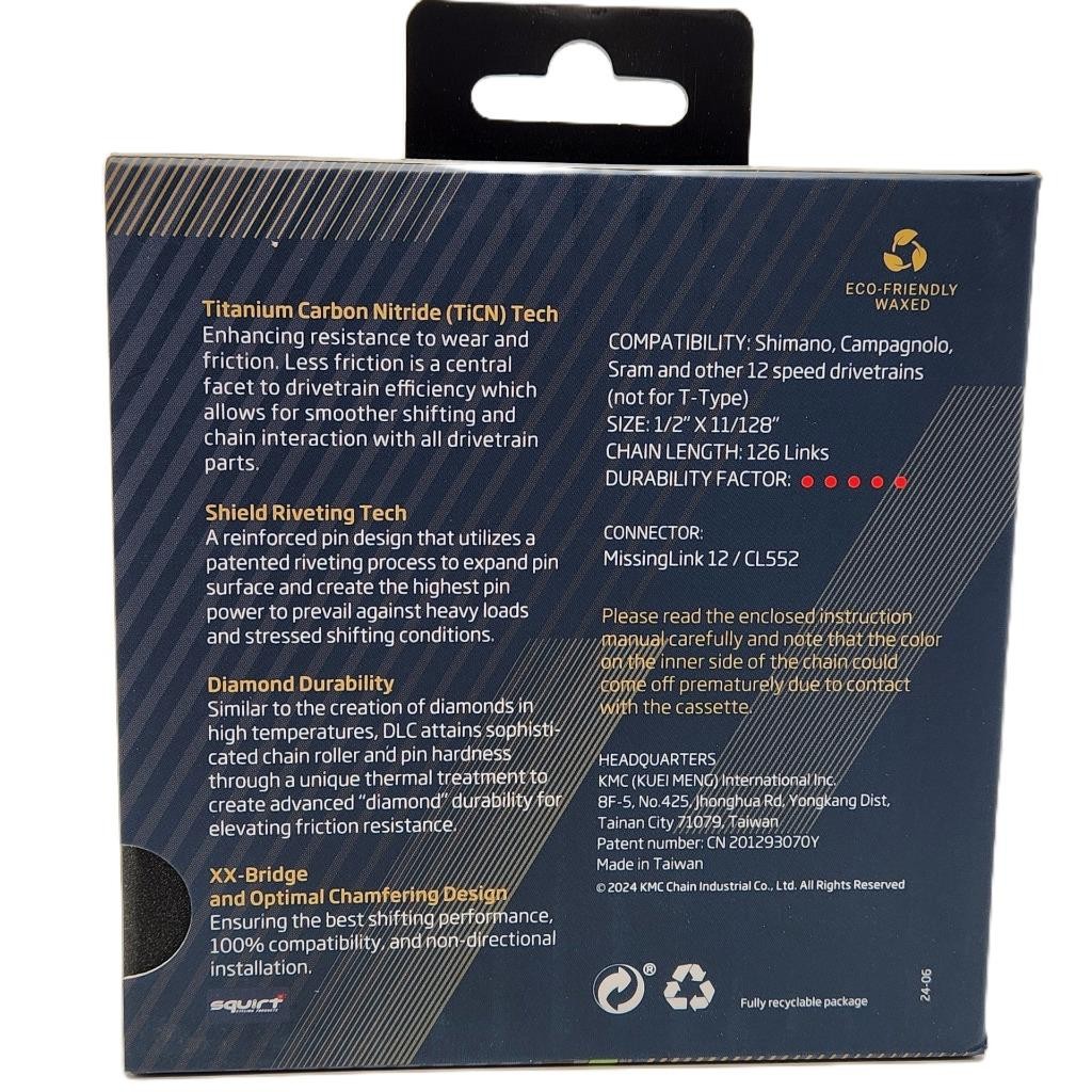 KMC Go Waxed 12-Speed Blue DLC 12 Bicycle Chain Wax fits Shimano SRAM