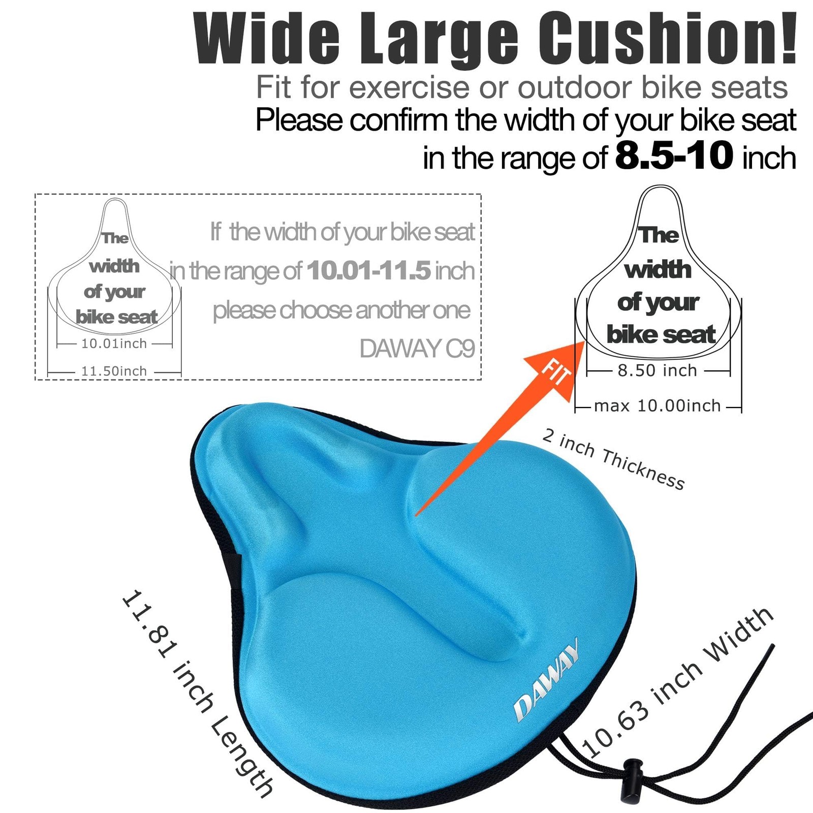 C6 Large Comfortable Bike Seat Cushion – Extra Soft Bicycle Saddle Cover, Thi…