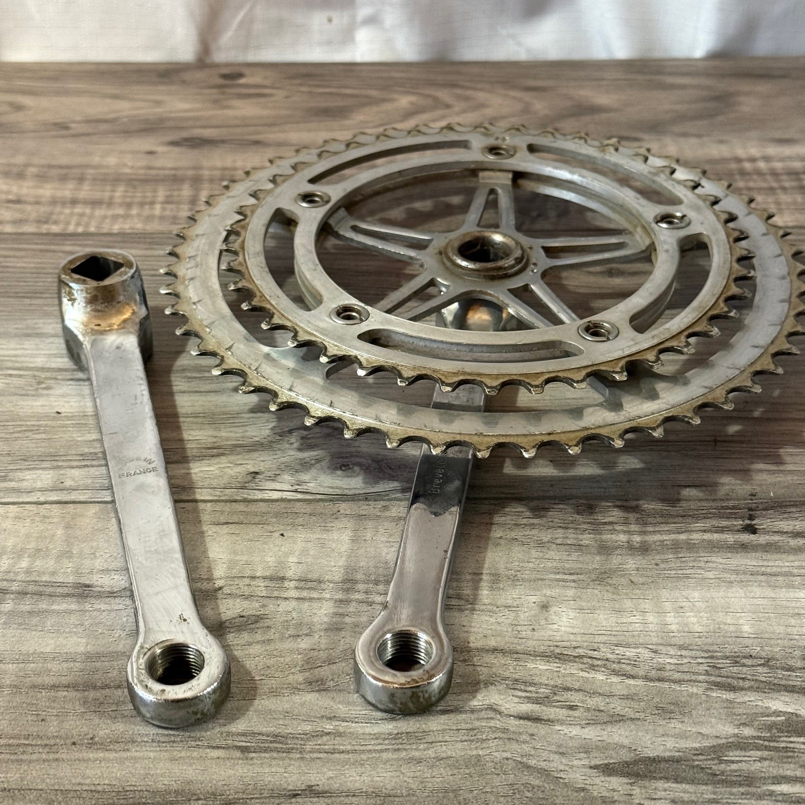 Vintage Nervar Sport Crankset BSA English 170 Double 52 42 FRENCH THREAD