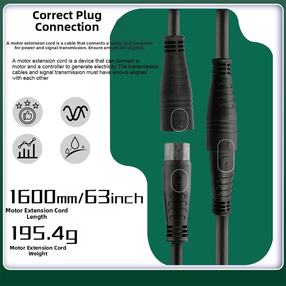 Electric Bike Motor Extension Cord 9Pin Connector Waterproof 160cm for E Bikes