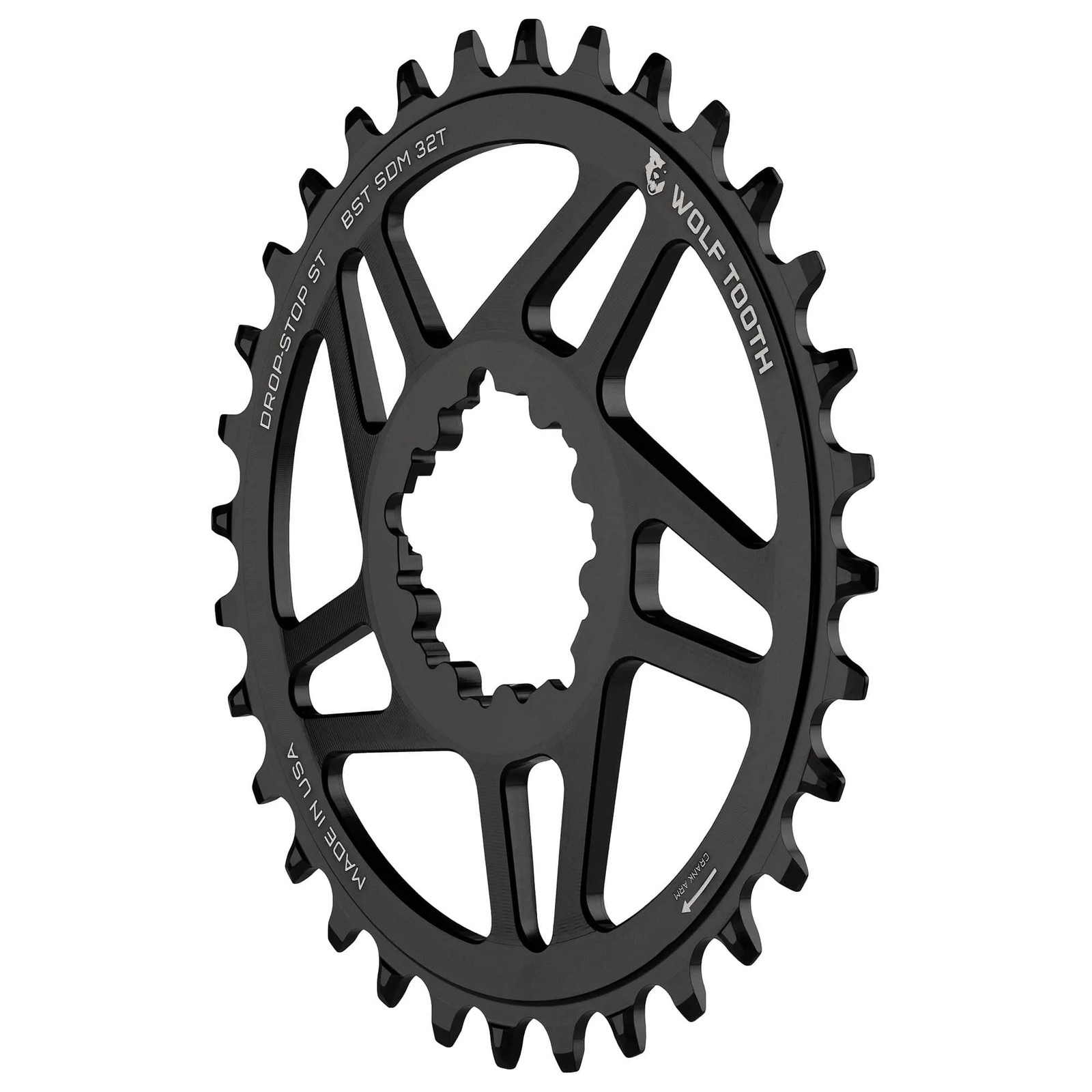 Wolf Tooth Drop Stop Chainring 32t Direct Mount 6mm Offset Aluminum Black
