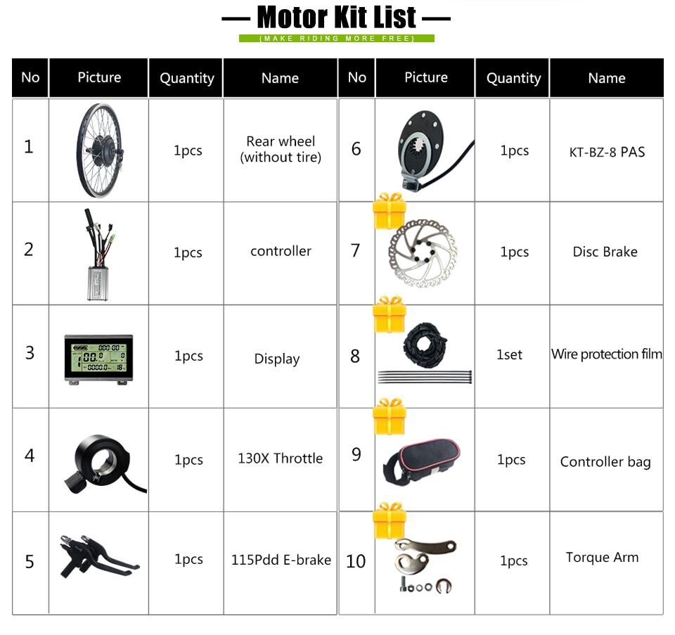 Electric Bicycle Gear Rear Rotate Motor Conversion Kit 36V/48V 250W 350W 500W