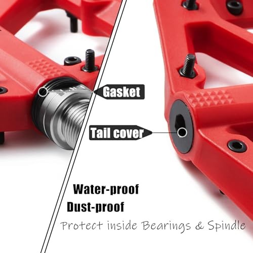 MTB Pedals Large Mountain Bike Pedals, Lightweight Nylon Fiber Composite Red