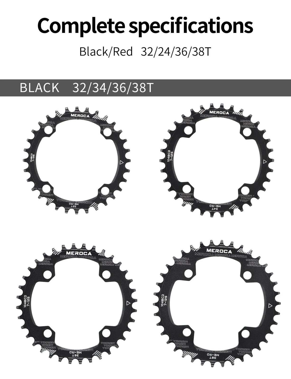 104BCD Mountain Bike Chainring 32T 34T 36T 38T Bicycle Crankset Tooth Chainwheel