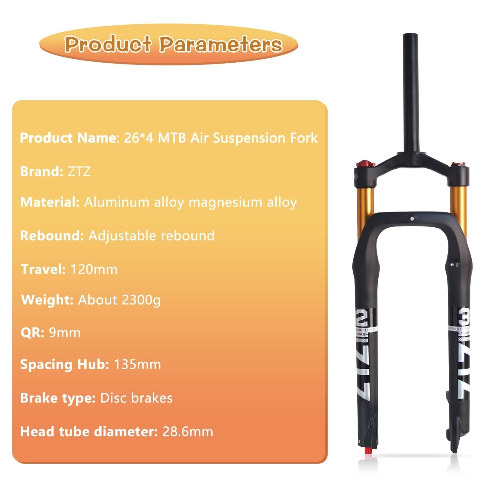 ZTZ 26 * 4.0 inch Fat Tire MTB Air Suspension Fork – Ultralight Rebound Adjus…