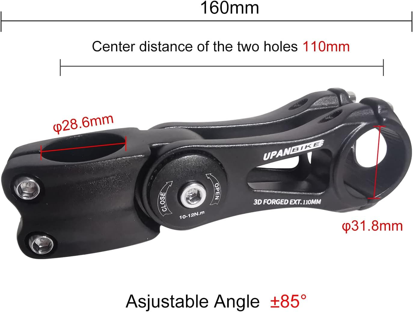 Bike Adjustable Stem 31.8mm 85 Degree 90mm 110mm 145mm Aluminum Alloy Riser E…