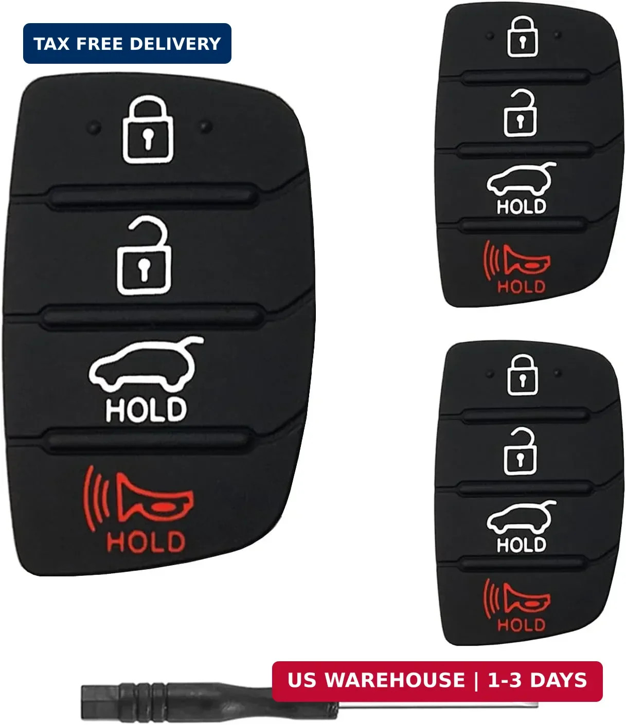3 Pack Key Fob Button Pad Replacement Fits for Hyundai Santa Fe Sonata Sport 201