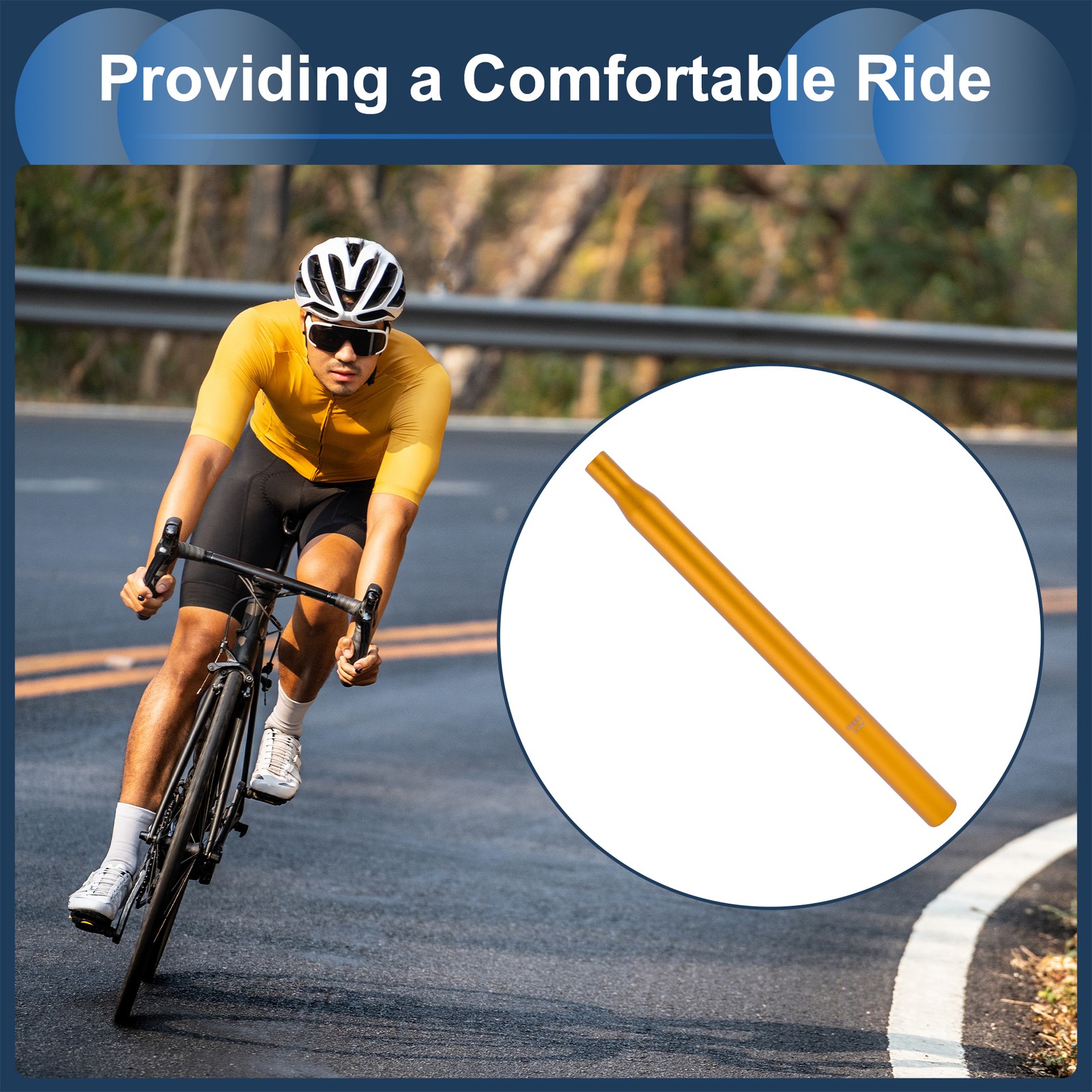 Bike Seat Posts 30.4x400mm Lightweight Post Seat Tube Gold Tone Aluminum Alloy