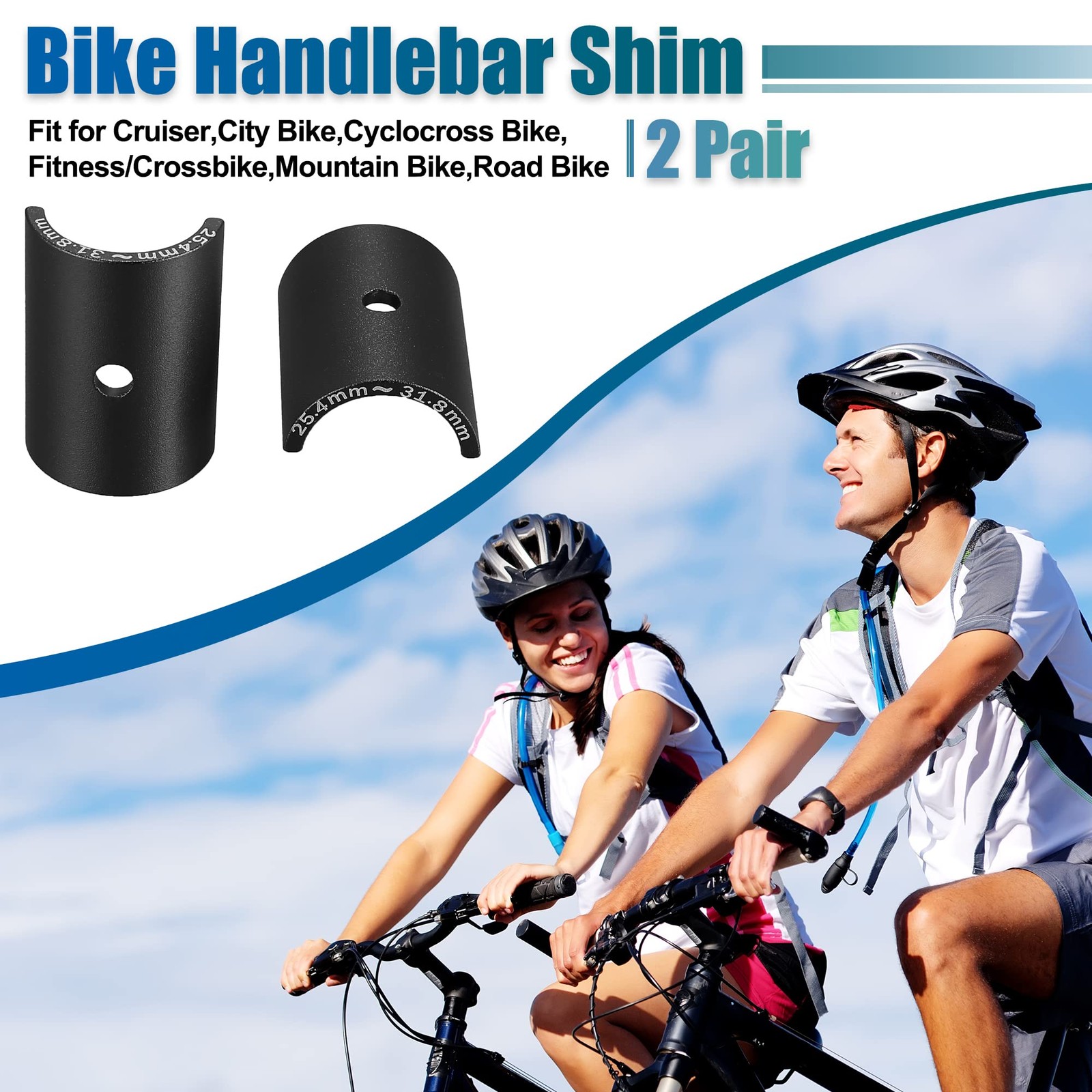 X AUTOHAUX 2 Pair Bike Handlebar Shim 25.4 to 31.8mm 45*31.8mm, Black