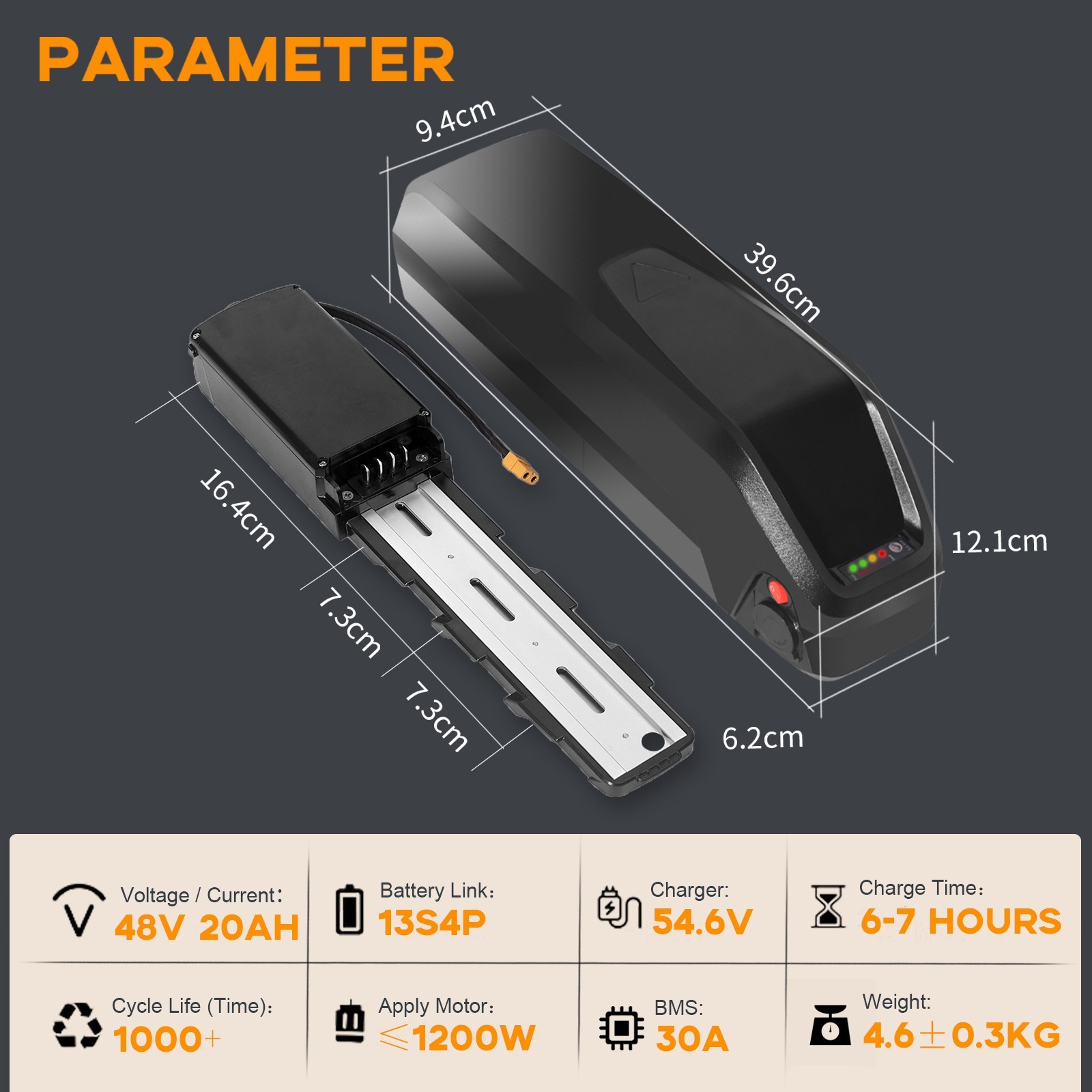 48V Hailong Lithium Ebike Battery 48V 20Ah Electric Bike Battery 100W-1500W BMS