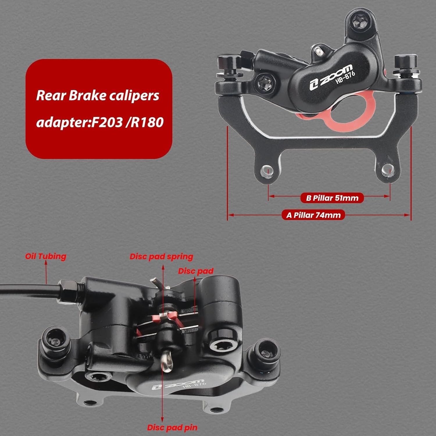Zoom H876E Ebike 4-Piston Hydraulic Disc Brake Set Right Rear Power-Off Sensor