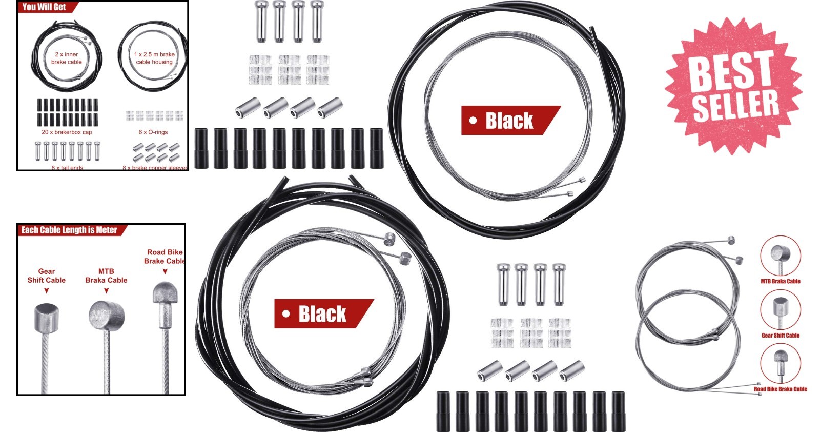 Comprehensive Bike Brake and Derailleur Cable Kit – 41 Piece Set for All Bikes