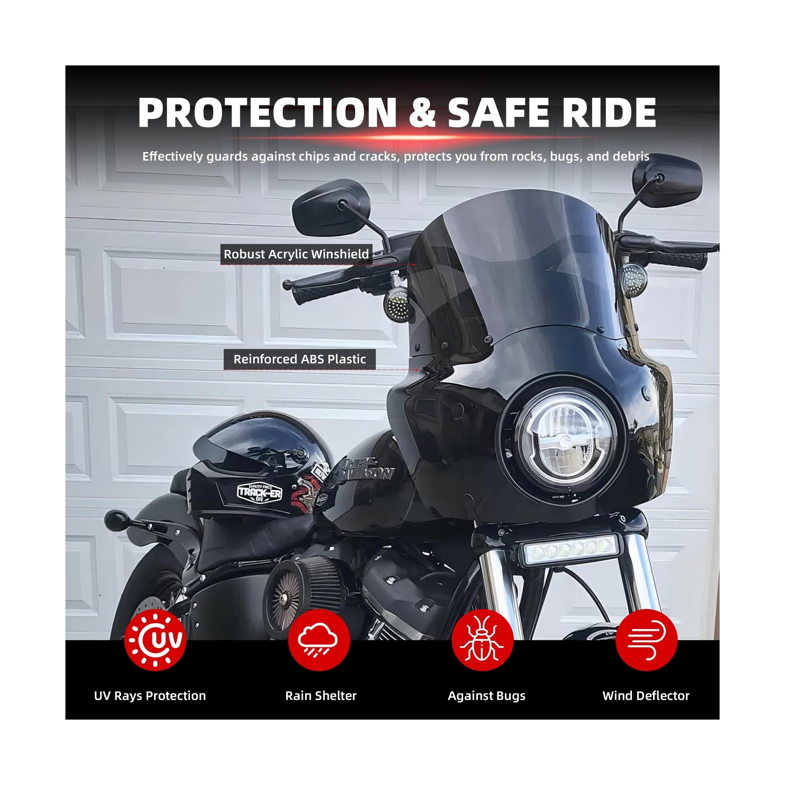 FATECIM Motorcycle 5.75″ Headlight Fairing with 11″ Smoke Windshield Windscre…