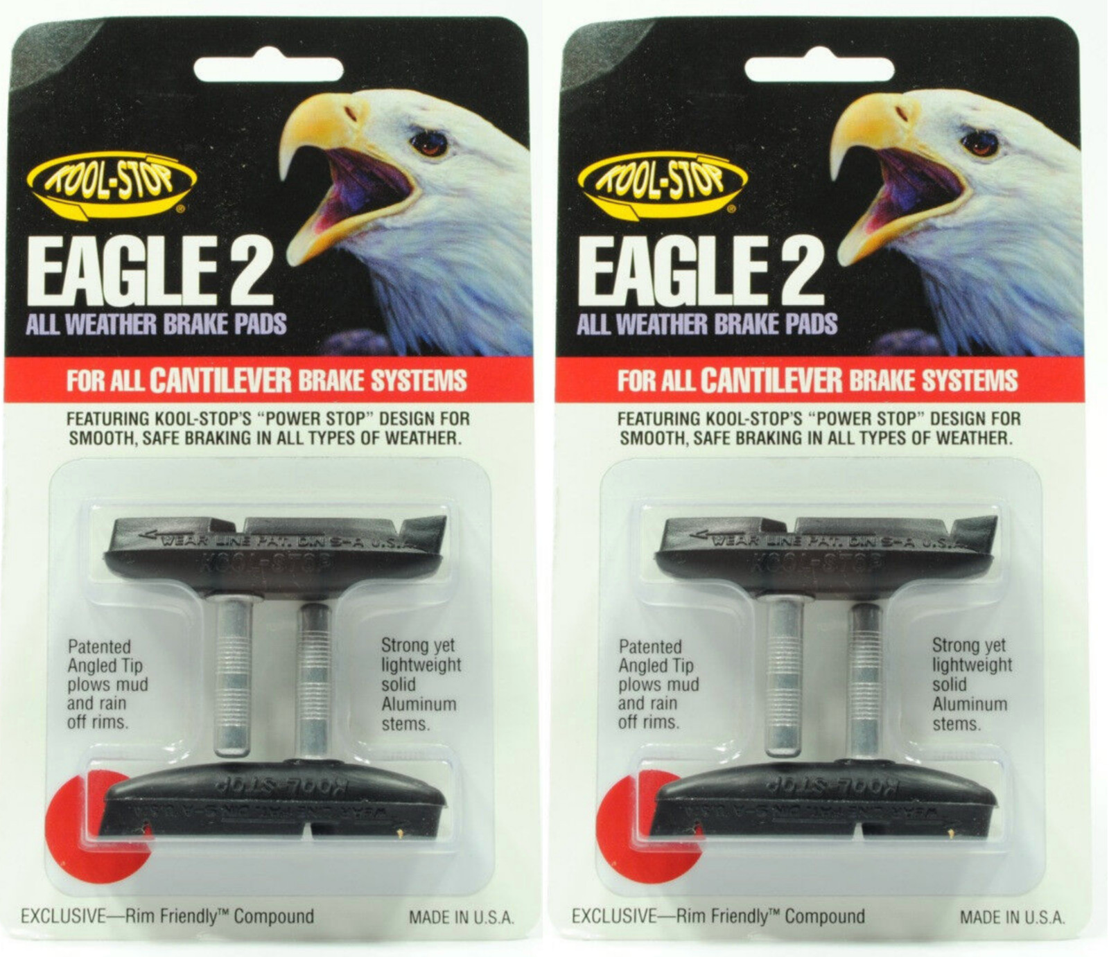 2 PAIR KOOL STOP EAGLE CLAW II CANTILEVER BRAKE PADS SMOOTH POST BLACK COMPOUND